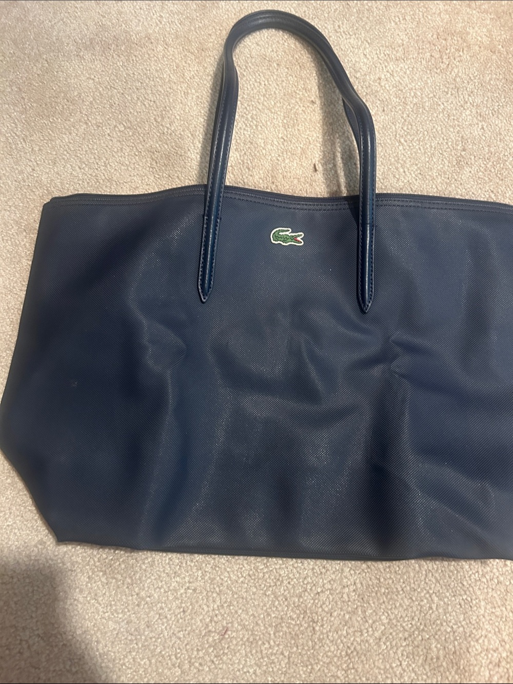 Lacoste Navy Tote with Signature Green Crocodile
